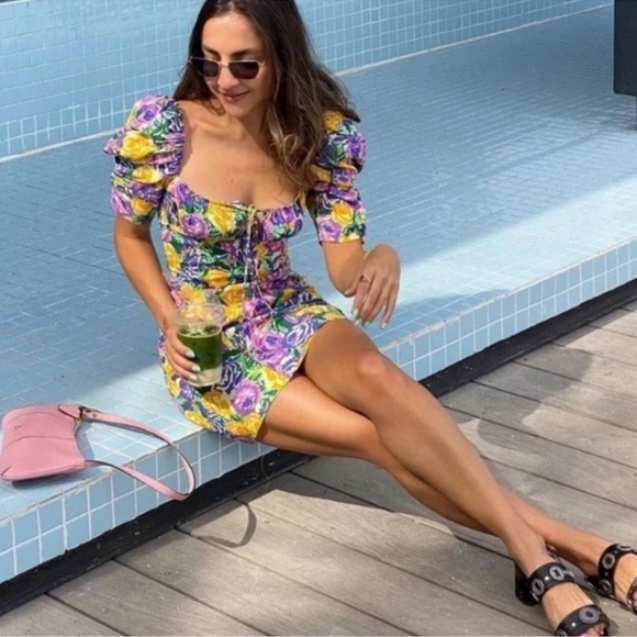 Zara multicolored floral, puff sleeve, mini dress - Picture 13 of 13